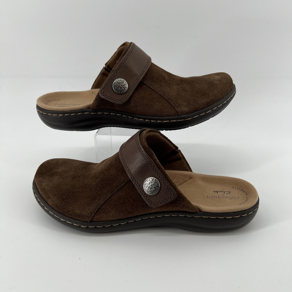 Clarks Women 7 Laurieann Strap Clog Taupe Brown Suede Slip On Casual Lightweight - Picture 7 of 8